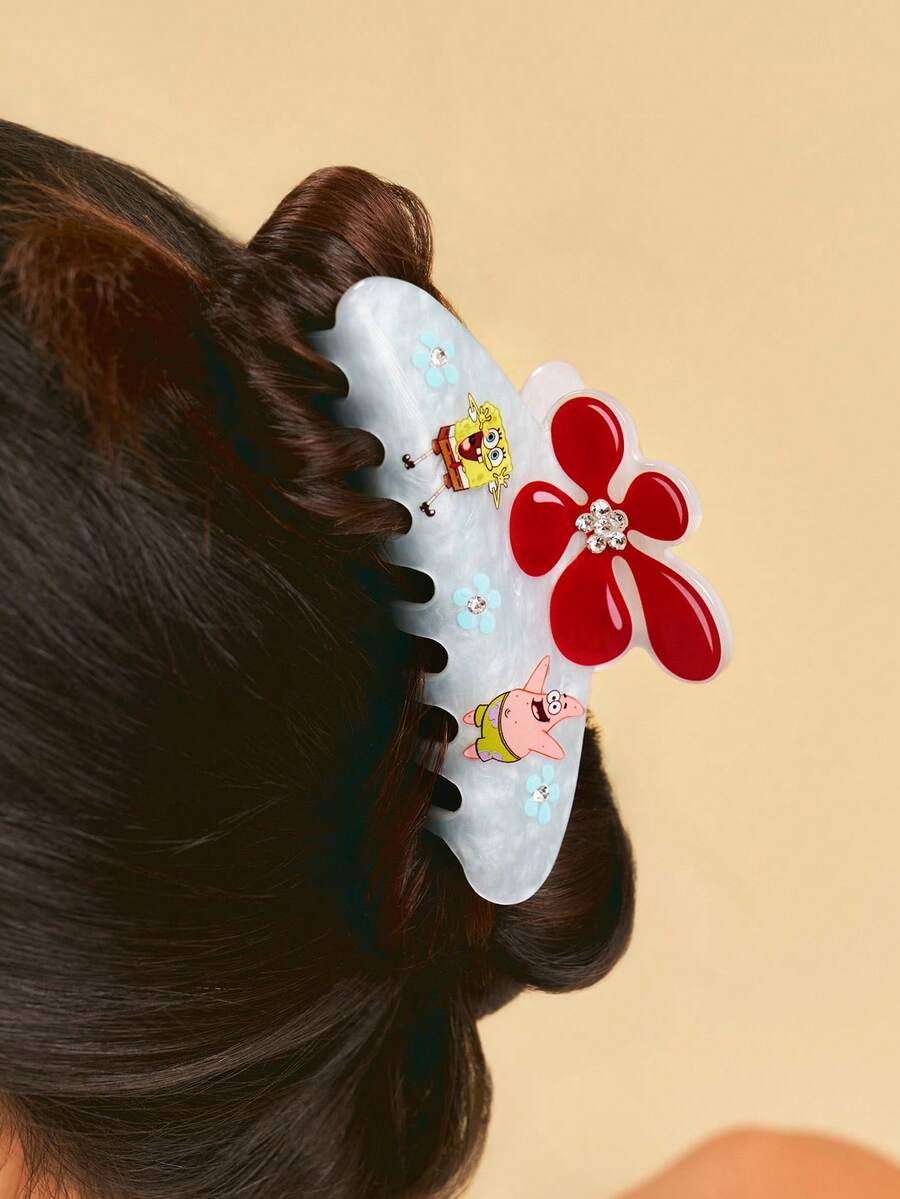 SpongeBob SquarePants | SHEIN 可愛雙面3D熊造型髮夾,適合女性 - 彩色 - 查看 1