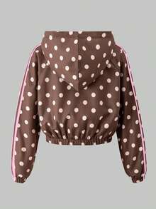 SHEIN 女童 3 件套：咖啡粉波點短版連帽外套與寬腿長褲 - 棕色 - 查看 4