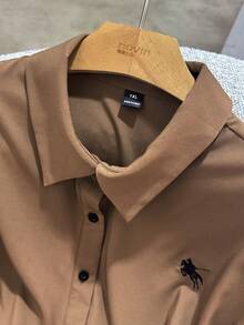 Franclia Plus Size Casual Loose Embroidered Shirt - Brown - View 3