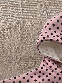 IslaSuriya Sweatshirt Lengan Panjang Kasual Wanita Motif Polkadot dengan Tali Serut dan Tudung untuk Sehari-hari - MultiWarna - View 4