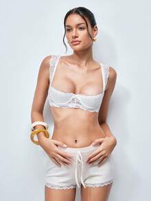 Softvol 1pc Solid Color Underwire Plunge Bra With Spaghetti Strap - White - View 2