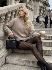 Cévolie Autumn/Winter Luxury French Style Versatile Dropped Shoulder Long Sleeve Knit Cardigan - Khaki - View 5