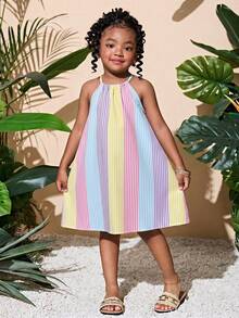 Emery Rose Kids Emery Rose Kids 年轻女孩编织撞色条纹休闲吊带连衣裙 - 彩色 - 查看 3