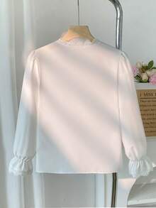 SHEIN 女童白色長袖襯衫，附荷葉領 - 白色 - 查看 2