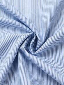 Elenzga Women's Patchwork Ruffle Stripe Button Design Cold-Shoulder Top - Blue - View 5