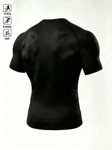 BATMAN X SHEIN Men's Bat Print Raglan Short Sleeve Sports T-Shirt, Gym - Black - View 2