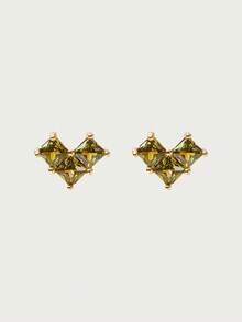 Glisma Anting Stud Cinta Berlapis Emas 18k dengan Inlay Zirkonium, Set Tiga Buah yang Kecil dan Indah - MultiWarna - View 3