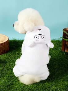 We Bare Bears X PETSIN 1件刺繡可愛卡通圖案寵物變裝服，貓狗通用款厚實保暖連身衣，非常適合室內舒適保暖或秋冬寒冷戶外散步穿著 - 白色 - 查看 4