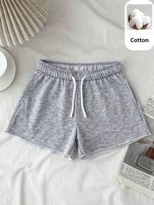 SHEIN Tween Girl Knit Solid Color Fitted Casual Shorts - Grey - View 4