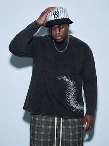 Modcrash Vintage Poster Design Plus Size Washable Long Sleeve T-Shirt For Men - Black - View 1