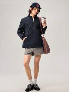 Men's Navy Blue Woven Fabric Long Sleeve Regular Length Jacket With Striped Detail - Navy Blue - View 7