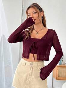 SHEIN EZwear 女款純色休閒百搭日常穿著長袖開襟衫 - 玫瑰紅 - 查看 7