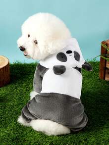 We Bare Bears X PETSIN 1件貓狗通用服裝，可愛小熊造型四足角色扮演裝，秋冬厚實保暖法蘭絨連身褲，適合居家、戶外散步、寵物穿搭及送禮 - 深灰 - 查看 2