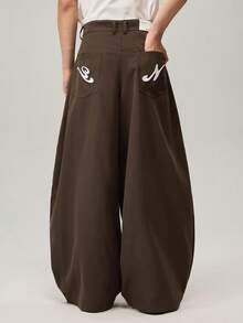 Vaulklash 男士纯色休闲裤，带腰带环和口袋，宽松时尚 - 棕色 - 查看 3