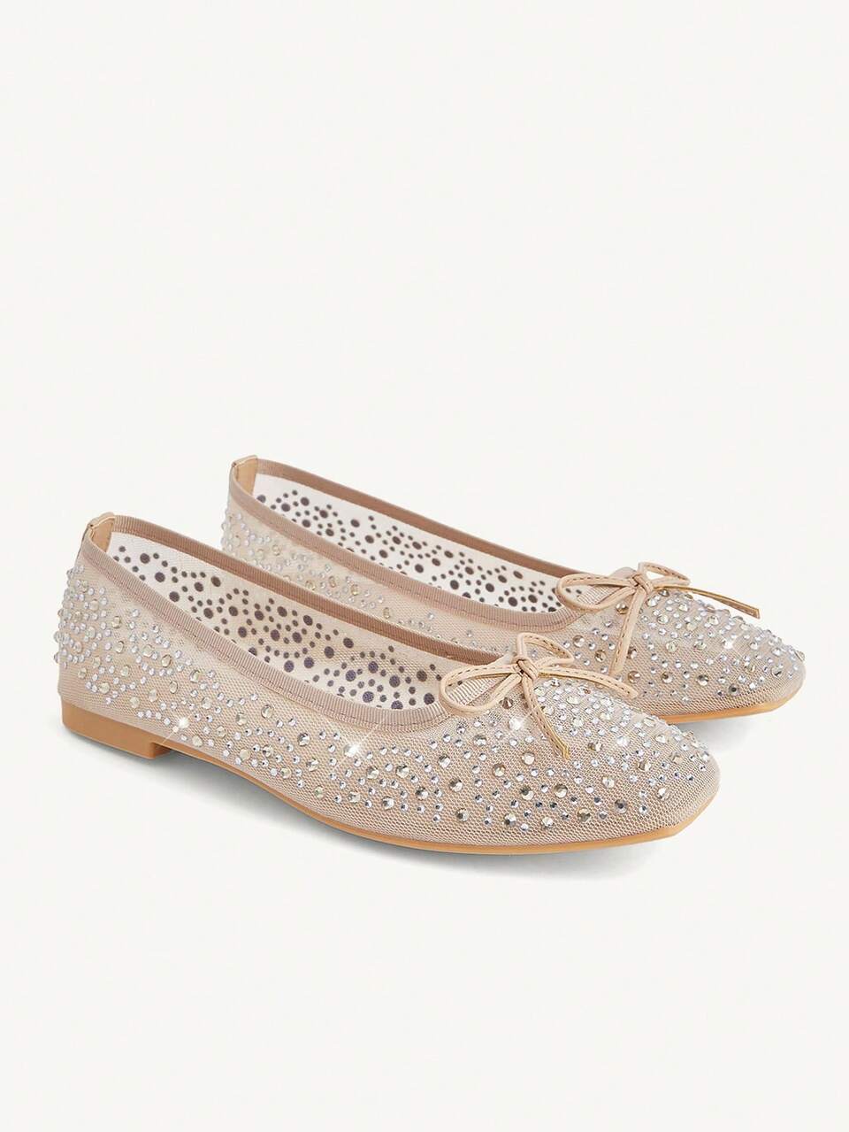 CUCCOO CHICEST Women Shoes Spring And Summer Fashion Apricot Full Diamond Mesh Elastic Band Women's Flat Shoes Elegant Comfortable Breathable Cute Mary Jane Flat Wom
