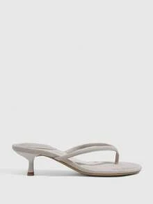 CUCCOO SZL Chaussures pour femmes nouvelles à talons bas bout rond tongs élégantes douces romantiques sandales à talons hauts pour femmes chaussures d'été - Flanelle beige - Voir 2