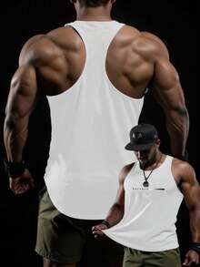 RISE LYT Men's Muscle Sense Print Fashionable Sleeveless Top Workout Running Tank Top, Gym - White - View 1