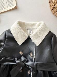 SHEIN 女嬰秋冬可愛百搭拼色保暖內裡人造毛外套 - 黑與白 - 查看 3