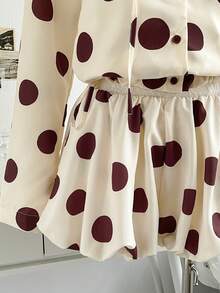 Soleia New Casual 1960s Vintage 70s Cute Brown And White Polka Dot Tulip Shorts Vacation Date Brunch Holiday Summer - Light Yellow - View 11