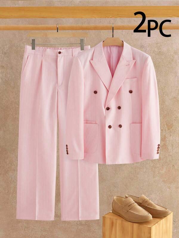 HIMLAND Men's Solid Color Notch Lapel Long Sleeve Jacket And Long Pants Casual Daily Commute Suit Set
