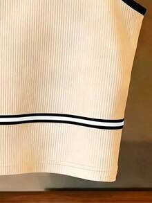 Franclia 女士优雅休闲性感Y2K风格黑白撞色拼接缎带装饰，适合休闲、度假、运动等场合，多功能交叉短款针织罗纹背心，夏季 - 杏色 - 查看 4