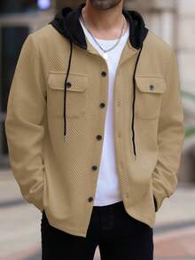 Manfinity Homme Áo khoác hoodie phối màu casual nam, mùa thu - Màu Khaki - Xem 3