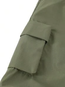 SHEIN 女童素色彈性腰褶皺工裝寬腿長褲 - 軍綠色 - 查看 9