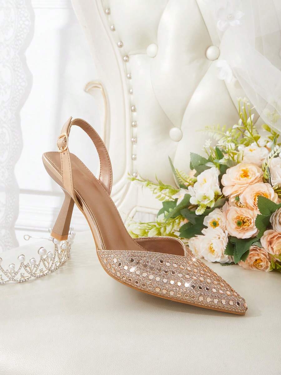 CUCCOO HITCHD Ladies Pointed Rose Gold Pulled High Heel Sandals Dinner Wedding Shoes - Rose Gold - View 1