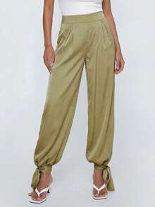 Avantive Women's Fashionable Versatile Solid Color Drawstring Ankle Pants City Break Olive Green Autumn Casual - Green - View 4