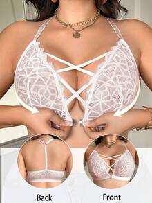 SHEIN Front Closure Lace Plus Size Wireless Bra Single Piece - Pink - View 5