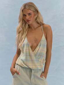 MUSERA Plunge V-Neck Surplice Cami Top With Stud Detailing Summer Casual Everyday Y2K Soft Social - Multicolor - View 1