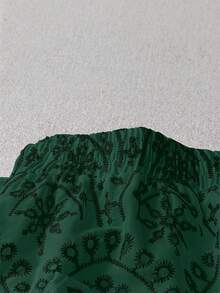 SHEIN LUNE Plus Size Woven Embroidered Casual Vacation Pants, Spring/Summer - Dark Green - View 4