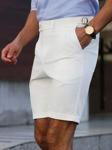 Manfinity Mode Men's White Casual Straight Leg Shorts, Fashionable And Versatile - White - View 7