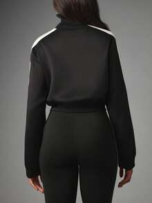 MISSGUIDED Tricot Funnel Neck Full Zip Track Top With Contrast Side Stripe Detail And Ribbed Cuffs - Black and White - View 5