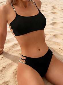 Swim SXY Setelan Baju Renang Wanita 2 Potong Motif Leopard, Liburan Musim Semi 2025 untuk Liburan Pantai Musim Panas - MultiWarna - View 2