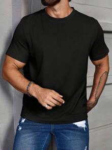 Manfinity Homme Men Plus Size Fashion Solid Color Plain Short Sleeve T-Shirt, For Going Out - Black - View 5