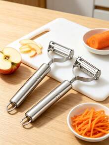 3件組 2合1 不鏽鋼水果削皮器 磨泥器 蔬菜切片器 廚房配件 家用廚房用具 - 銀色 - 查看 3