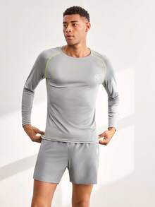 Driftmere Boyfriend Style Men Shorts Set Boyfriend Style Men Contrast Panel Sports Set, Athletic Suit, Tracksuit Workout Gym Set , Lightweight - Grey - View 1