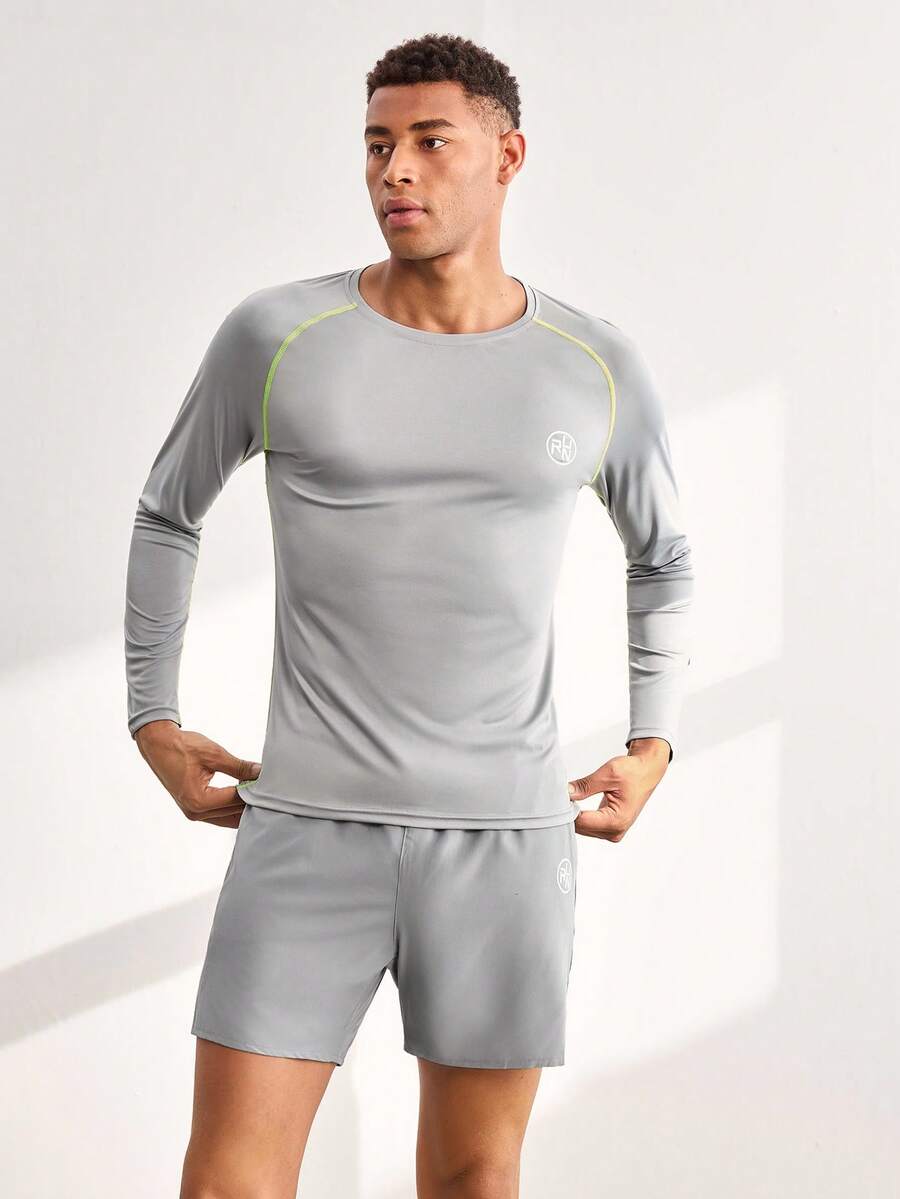 Driftmere Boyfriend Style Men Shorts Set Boyfriend Style Men Contrast Panel Sports Set, Athletic Suit, Tracksuit Workout Gym Set , Lightweight - Grey - View 1