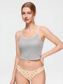 Bonmuse 1pc Sexy Lace Patchwork Camisole Top With Padded Bust, Fitted Ribbed Sleeveless Crop Top, Suitable For All Seasons - Grey - View 4