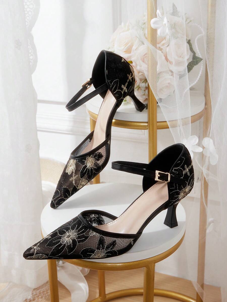 CUCCOO HITCHD Women's Gauze Net Shoes - Fine embroidery mesh black - View 1