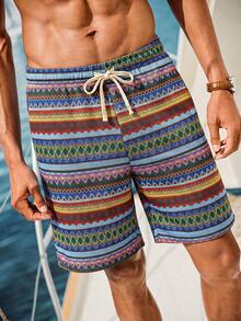 Manfinity RSRT Men's Colorful Striped Drawstring Waist Casual Shorts, Versatile Fashion - Multicolor - View 4