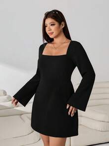 Solflare Plus Size Women Solid Color Casual Daily Summer Dress Fall - Black - View 3