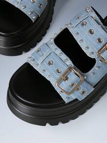 CUCCOO GRLICON Women's Wedge Heel Platform Sandals, Locomotive Style Wear, Cool Girl Wear, Suitable For Spring And Summer, Vacation Wear, A Must For Travel, 2000's S - denim light blue - View 4