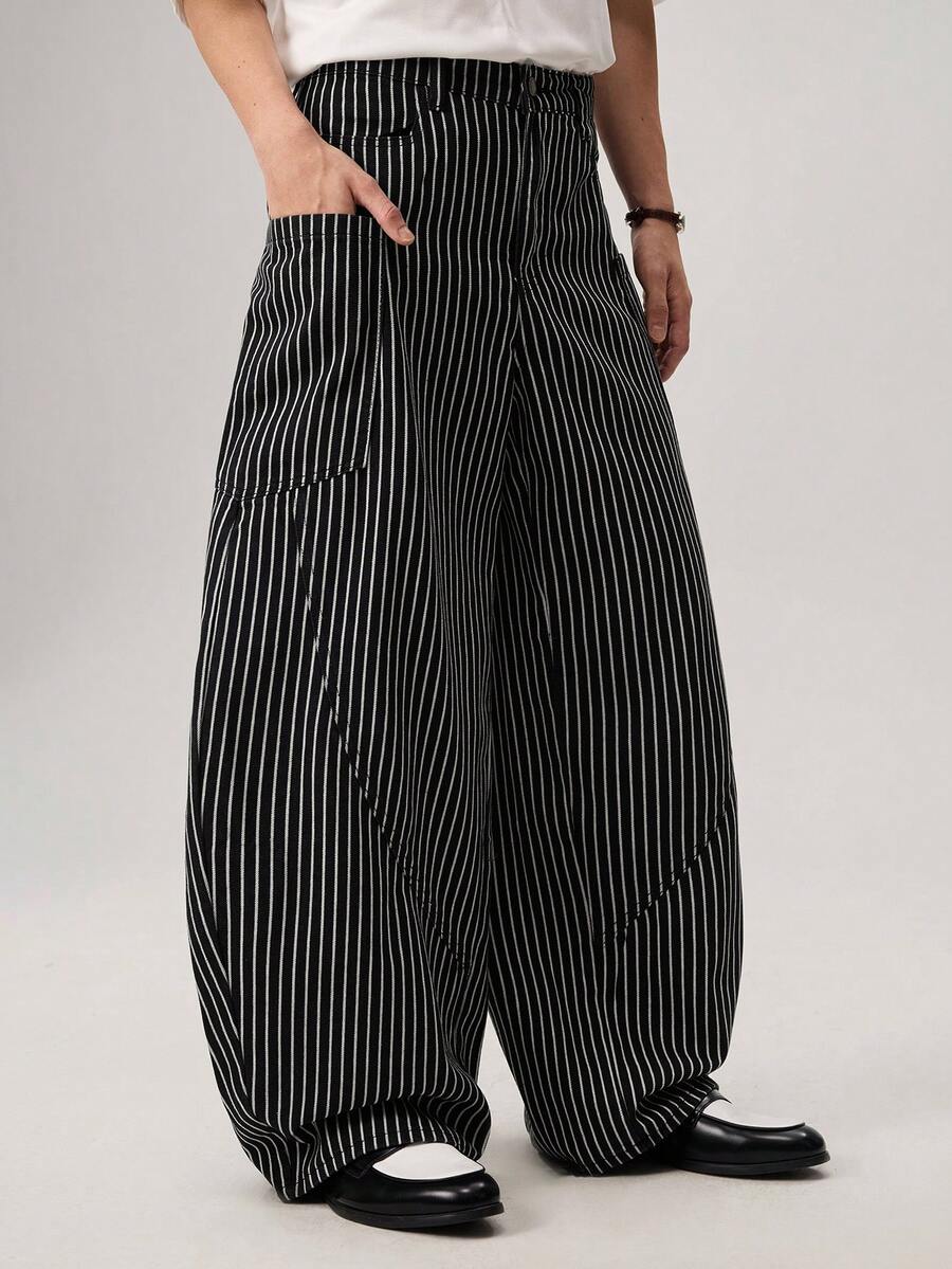 Men's Woven Casual Loose Straight Leg Solid Color Pants - Black - View 1
