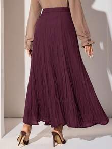 Veilorie 女款優雅通勤純色長裙 - 酒紅色 - 查看 2