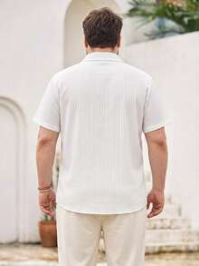 Mercer Haus Plus Size Men's Casual Basic Striped Lightweight Breathable Button-Down Short Sleeve Shirt - White - View 2
