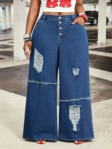 Slaydiva Damen-Jeans in Große Größen, mittelblau, mit distressed-Effekt und ausgefranstem Saum, vielseitig für Outdoor, Pendeln und Streetfashion - Mittele Waschung - Übersicht 6