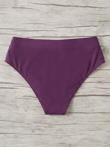 Swim Basics 女款純色交叉式高腰比基尼泳褲下身 - 紫色 - 查看 3