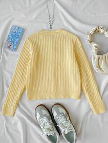 Cárdigan de niña preadolescente otoño/invierno nuevo color crema amarillo con textura acanalada - Amarillo - Ver 4